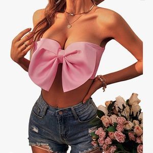 Barbie Girl Pink Super Sexy Bow Crop Top Strapless